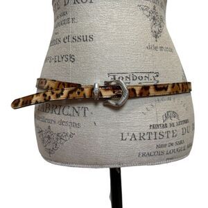 Vintage 1996 Brighton Leopard Print Leather Skinny Belt Silver Hardware Sz 38